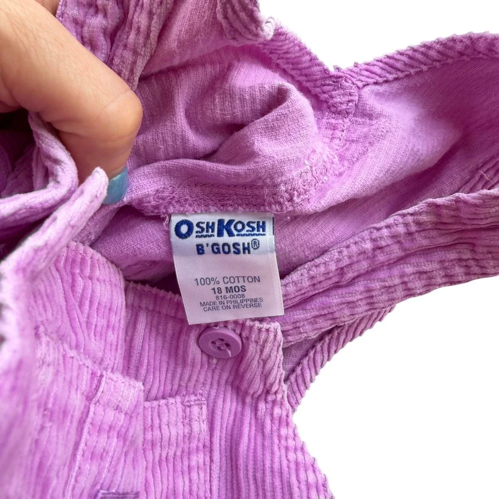 OshKosh B'gosh Corduroy Overalls Toddler 18M Purple Vintage Bibs 816-0008 90 Y2K
